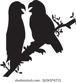 A beautiful silhouette of two lovebirds sitting closely together, symbolizing love and connection. This minimal black shape is perfect for wedding invitations, romantic greeting cards, tattoo designs,
