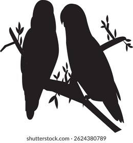 A beautiful silhouette of two lovebirds sitting closely together, symbolizing love and connection. This minimal black shape is perfect for wedding invitations, romantic greeting cards, tattoo designs,