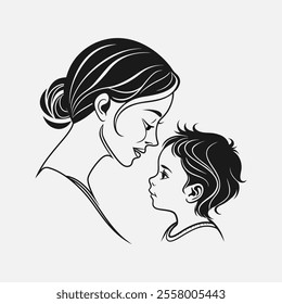 A beautiful silhouette vector illustration portraying a mother's love, capturing a tender and affectionate moment, ideal for family-themed designs .