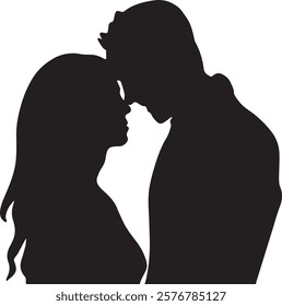 Beautiful silhouette vector of a romantic couple in an intimate pose, perfect for wedding invitations, Valentine's Day designs, love-themed projects, and relationship branding.