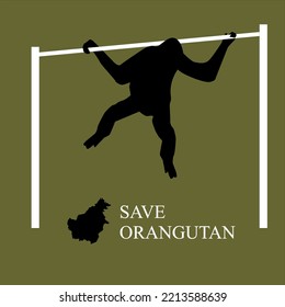 Beautiful silhouette vector Save Orangutan logo, Symbol, Icon, design vector template, Illustration, design, Monkey, borneo, endangered animal