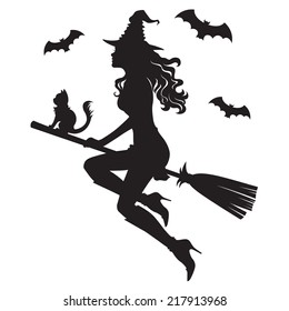 The Beautiful Silhouette Of A Witch On A Broom