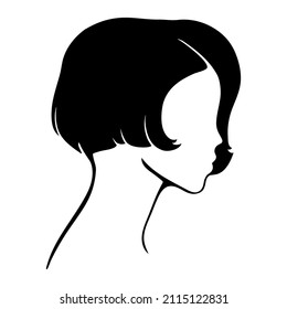 Beautiful silhouette woman with short hair. Female icon for beauty salon.  Vector illustration.