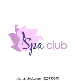 Beautiful silhouette woman Spa club logo with floral motives, sign, symbol. Vector illustration