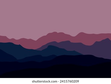 Beautiful silhouetted mountains. Vector illustration in flat style.