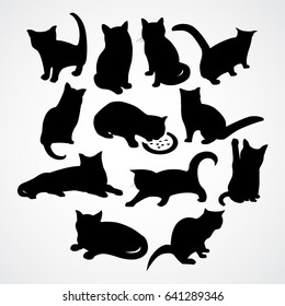 beautiful silhouettes for cats and kittens with different poses and moves
