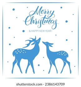 Beautiful silhouettes deer. Winter elements for decor and holiday postcards. Happy christmas and new year. Vector illustration