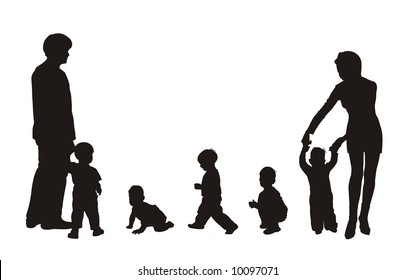 beautiful silhouettes of family and children