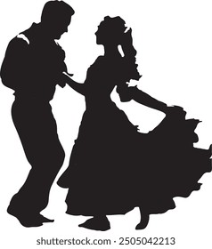 Beautiful Silhouettes of Two Salsa Dancing Couples Enjoying and Celebrating Joyfully