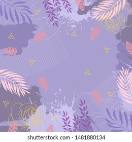 Beautiful silk scarf pattern with abstract floral on purple background