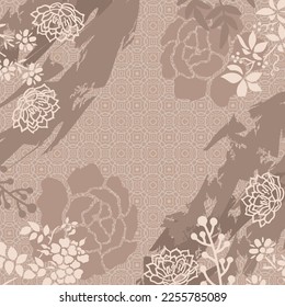 Beautiful silk scarf pattern design with floral and geometric, in abstract and elegant style. Design for Hijab accessories, headscarves, bandanas, fabrics, fashion, shawls, and wallpapers.