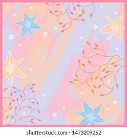 Beautiful silk scarf pattern with floral on pink