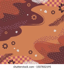 Beautiful silk scarf pattern on brown color. Hijab design