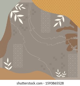 beautiful silk scarf pattern with ornament, leaf and abstract design
