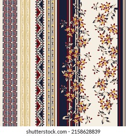 Beautiful silk scarf printed pattern design with floral and geometric, in ethnic and elegant style. Design for accessories Hijab, kerchief, bandana, fabric, fashion, shawl, and wallpaper
