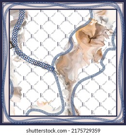 Beautiful silk scarf printed pattern design, Design for accessories Hijab, kerchief, bandana, fabric, fashion, shawl, and wallpaper