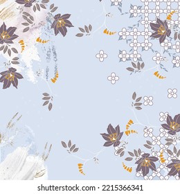 Beautiful silk scarf printed pattern design with floral and geometric, in abstract and elegant style. Design for accessories Hijab, kerchief, bandana, fabric, fashion, shawl, and wallpaper