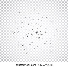 Beautiful silver confetti and ribbon , isolated on transparent background 