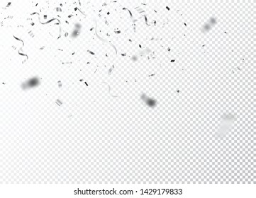 Beautiful Silver Confetti And Ribbon , Isolated On Transparent Background