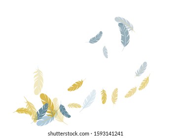 Beautiful silver gold feathers vector background. Detailed majestic feather on white design. Plumage trendy fashion shower decor. Soft plumelet native indian ornament.