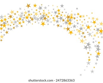 Wunderschöne silberne und goldene Sterne magische Vektorillustration. Little Starburst Spangles Weihnachtsdekoration Konfetti. Cartoon-Sterne magische Kulisse. Spangle Konfetti Banner Dekor.