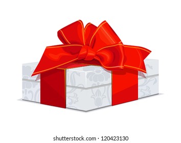 beautiful silver wedding gift box with a red bow and patterns