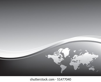 Hermosa tarjeta de negocios de mapas del mundo plateado