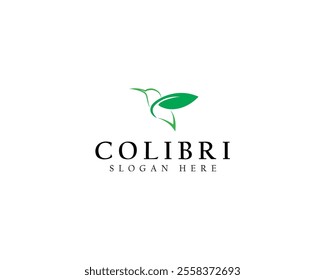 Beautiful Simple Bird Colibri Logo Design Vector With Leaf Concept