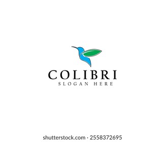 Beautiful Simple Bird Colibri Logo Design Vector With Leaf Concept