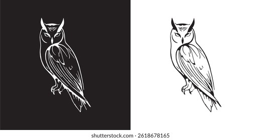 
Beautiful simple black and white owl drawing