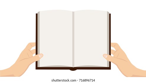 A beautiful simple cartoon vector illustration of hands holding a book isolated on white background.