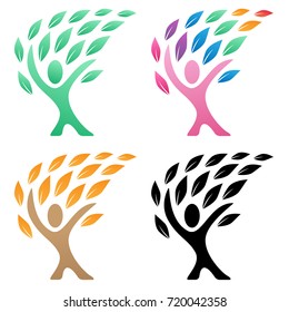 Beautiful simple clean looking people lifestyle tree logo design in green, rainbow, black and fall colors. Sharp professional look with soft gradients, available as a vector graphic for easy editing.