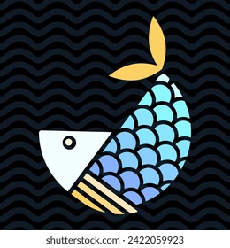 Beautiful simple color design of fish with scales and fins