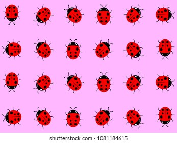 The beautiful simple design of the light pink background from the red ladybirds