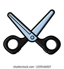 Beautiful simple flat icon of iron sharp metal scissors for manicure or office stationery for cutting paper isolated on white background. Vector illustration