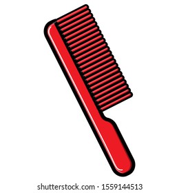 Beautiful simple flat icon of a plastic red comb for combing hair and doing hairstyles for pointing beauty isolated on a white background. Vector illustration