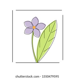 Beautiful simple flower in the thin lines frame vector illustration.
