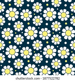 Beautiful simple flowers isolated on white background. Cute floral seamless pattern. Vector flat graphic illustration. Texture.