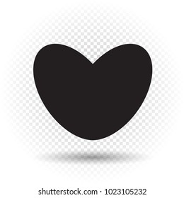 Beautiful simple heart with shadow on transparent background. Black romantic sign Valentine day symbol