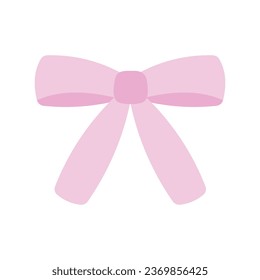 Beautiful simple light pink color bow. Cute doll bow. Isolated cartoon vector illustration on white background
