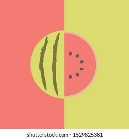 Beautiful and simple Modern Illustration of Watermelon with flat background of red and green