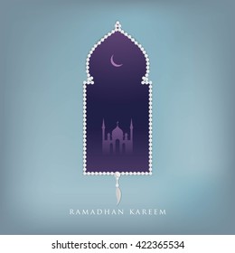 Beautiful simple mosque design from white ball arab traditional  design on cute background for holy month Ramadan Kareem. Good for greeting card and banner.