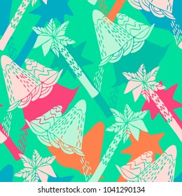 beautiful and simple pattern with silhouette clouds and island with palm trees