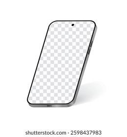 Beautiful simple realistic vector mobile phone mockup with transparent screen.