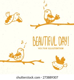 beautiful and simple silhouette birds with sample text. vector illustration