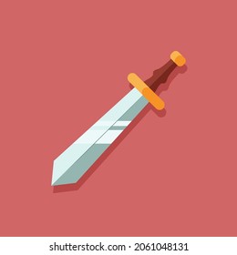 Beautiful simple sword on red background. Front view. Flat style design