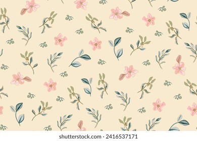 Beautiful simple tiny little flowers seamless pattern, hand drawn, not AI