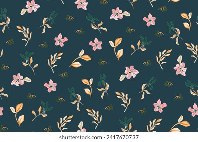 Beautiful simple tiny little flowers seamless pattern, hand drawn, not AI