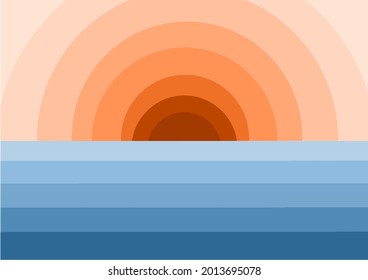 Beautiful simple vector illustration of the sea with sunset or sunrise. Vector background