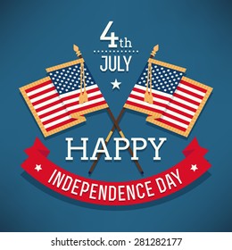 Beautiful simple vector web banner or printable wall art on United States Independence Day | Fourth of July greeting with flags